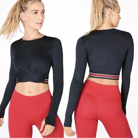 Fabletics Black eco-conscious twist front top long sleeve size Large - Picture 1 of 9